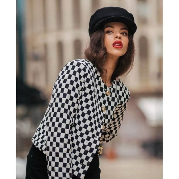Mango Check Black White Blazer Jacket Textured - Picture 2 of 8